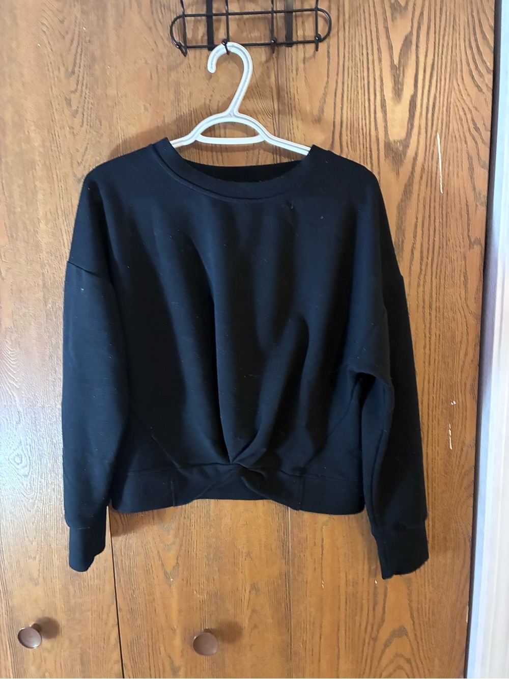 Black Twist-Front Women's Pullover Sweatshirt